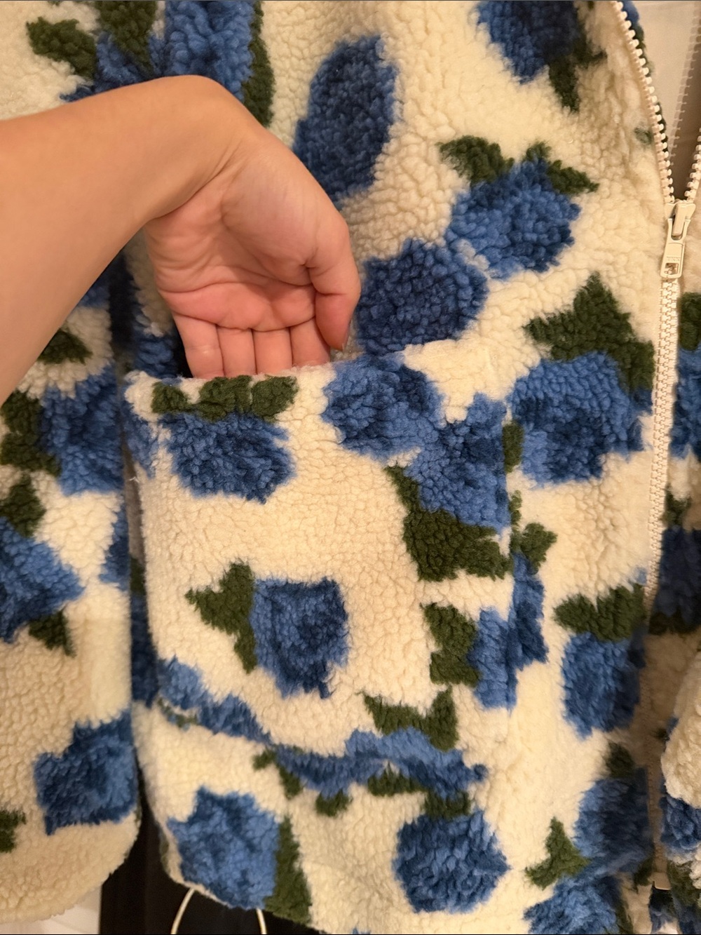 Women’s New Floral Sherpa Jacket - Blue/White - Picture 3 of 4
